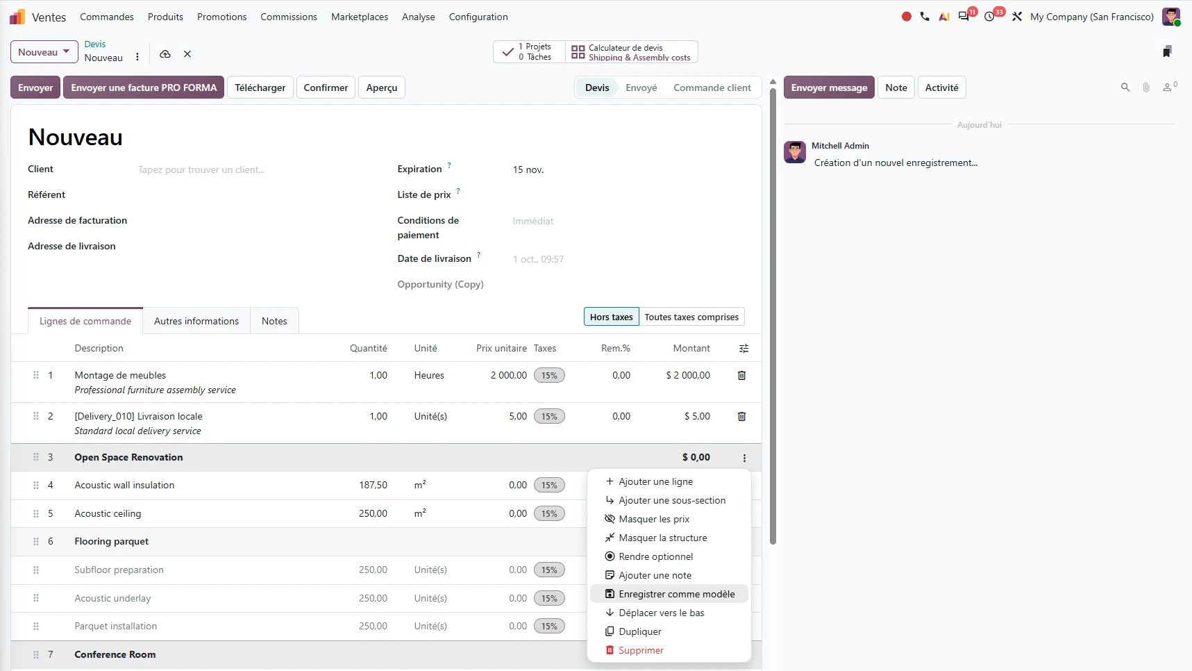 Module ventes odoo 20