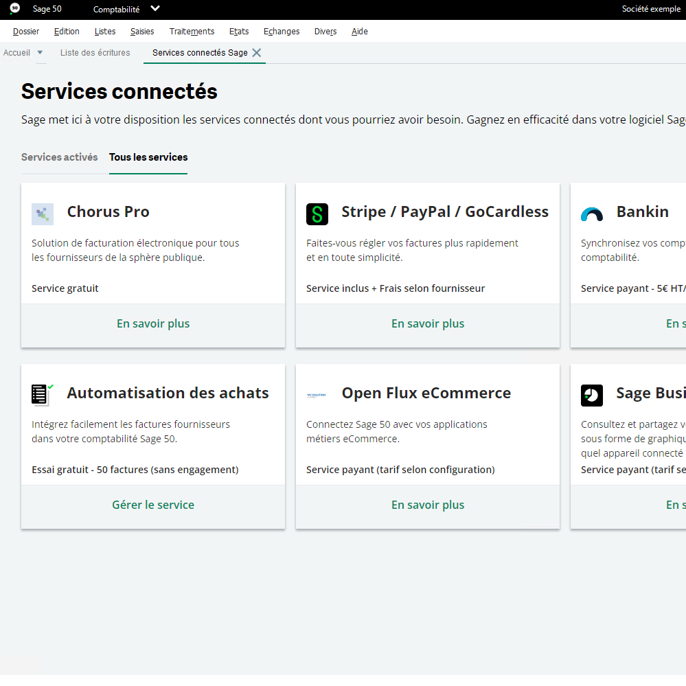 services connectées sage 50