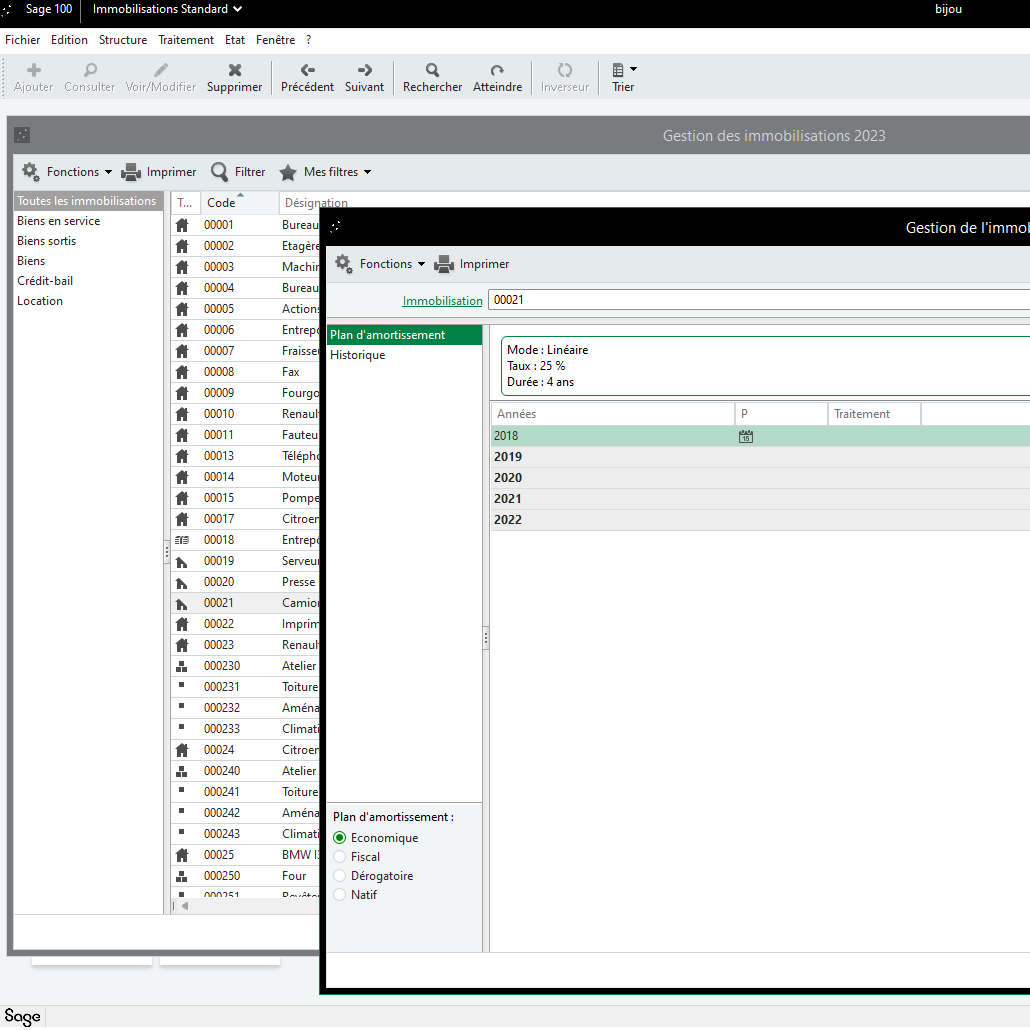 immobilisation sage 100 entreprise